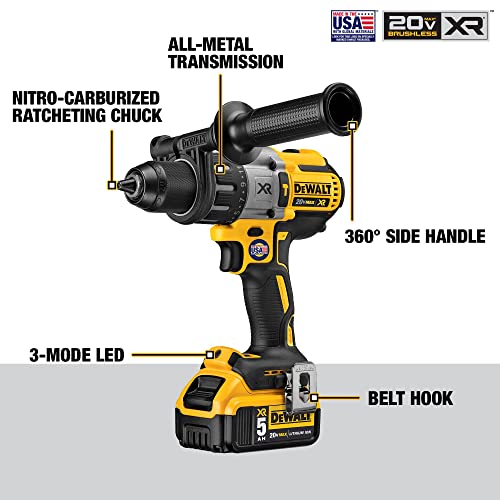 DEWALT 20V MAX XR Hammer Drill Kit, Brushless, 3-Speed, Cordless