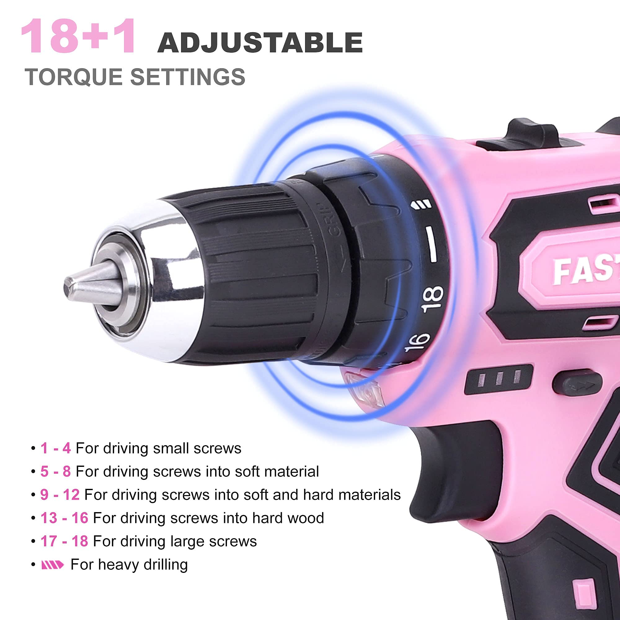 FASTPRO 232-Piece 20V Pink Cordless Lithium-ion Drill Driver and Home Tool Set