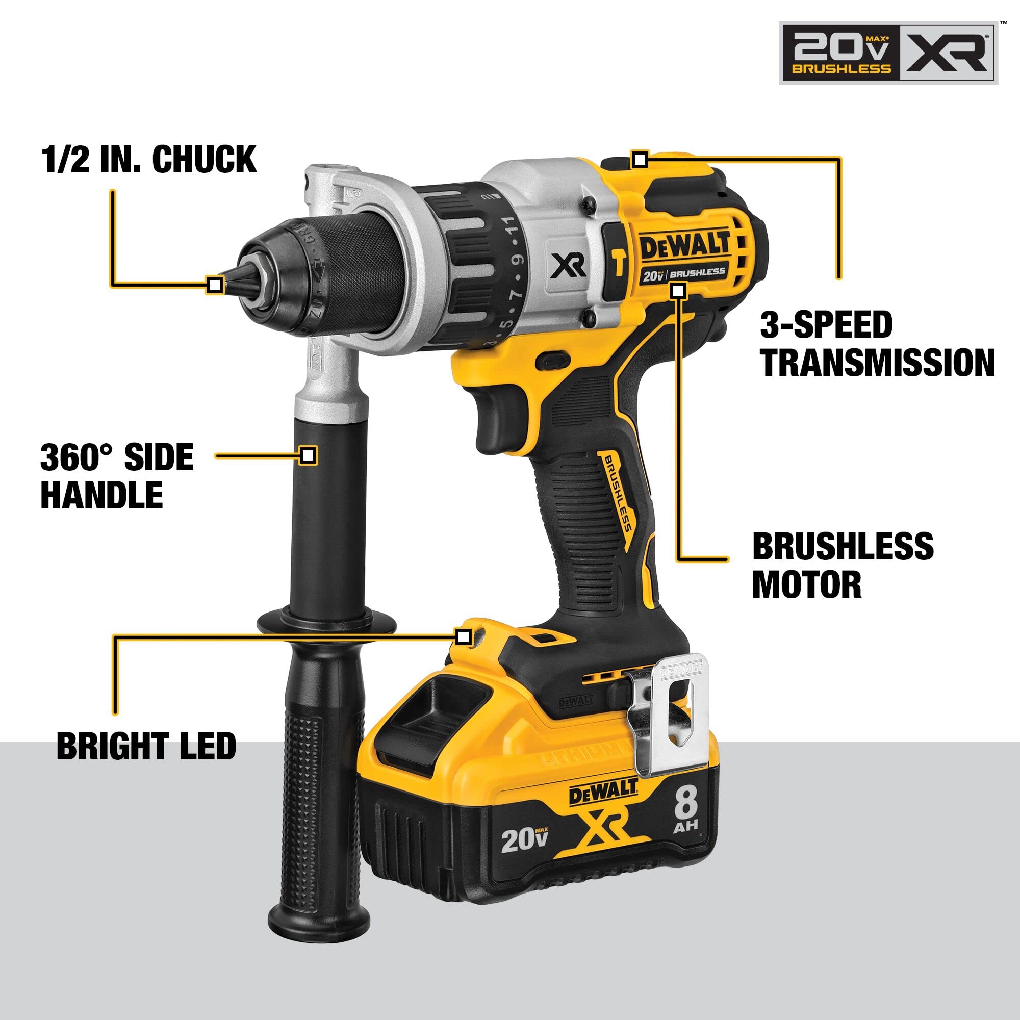DEWALT 20V MAX XR Cordless Hammer Drill, Power Direct, Tool Only (DCD998B)