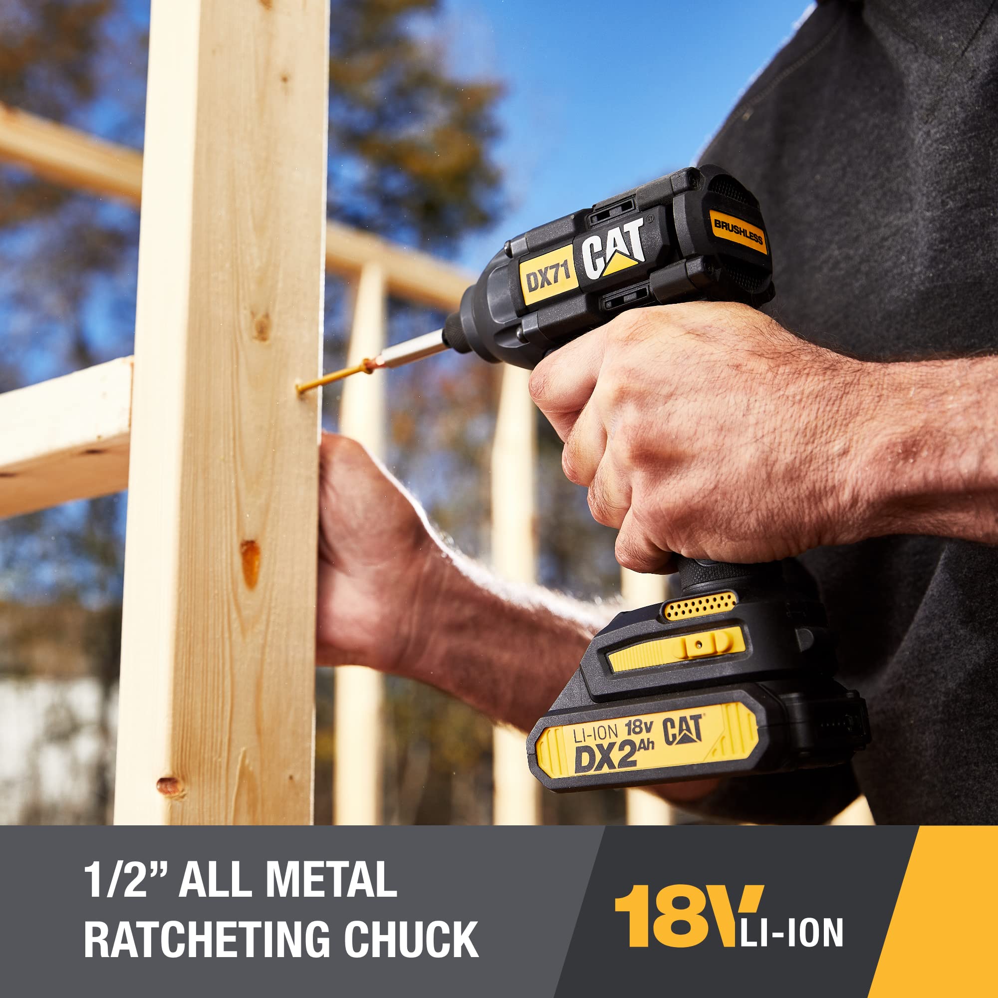 Caterpillar Cat® 18V 1 FOR ALL 1/2" Cordless Drill/Driver with Brushless Motor and 2 Batteries